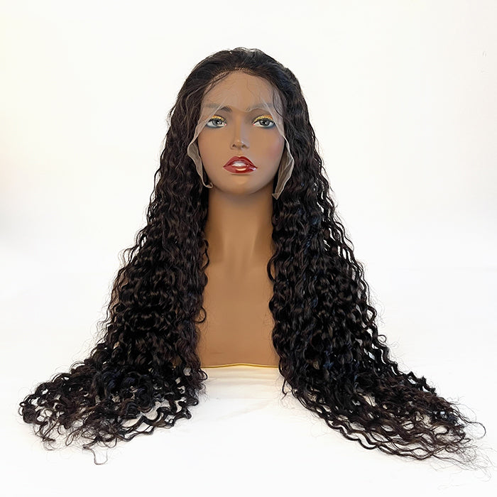13X6 Lace Frontal Wig 180% Density Natural Wave Human Hair Wig 16-40 Inch #1B Natural Color