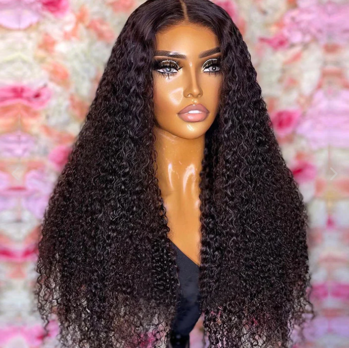 13X6 Lace Frontal Wig 180% Density Kinky Curly Human Hair Wig 16-40 Inch #1B Natural Color