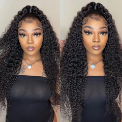 13X6 Lace Frontal Wig 180% Density Kinky Curly Human Hair Wig 16-40 Inch #1B Natural Color