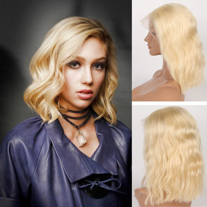 13X4 BOB Wig 150% Density Body Wave Human Hair Wig 8-14 Inch #613 Blonde