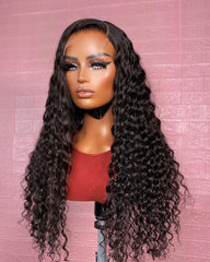 5X5 Lace Closure Wig 180% Density Deep Curly Human Hair Wig 16-30 Inch #1B Natural Color