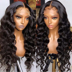 5X5 Lace Closure Wig 180% Density Loose Wave Human Hair Wig 16-30 Inch #1B Natural Color