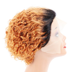 Summer 13X1 Lace Wig 150% Density Curly Human Hair Wig 6 Inch #1B/350 Color U2008