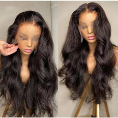 13X4 Lace Frontal Wig 200% Density Body Wave Human Hair Wig 16-40 Inch #1B Natural Color