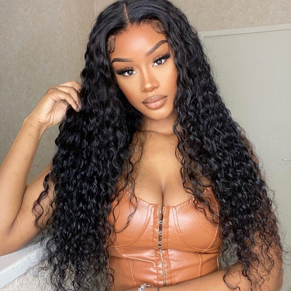 13X4 Lace Frontal Wig 200% Density Natural Wave Human Hair Wig 16-40 Inch #1B Natural Color