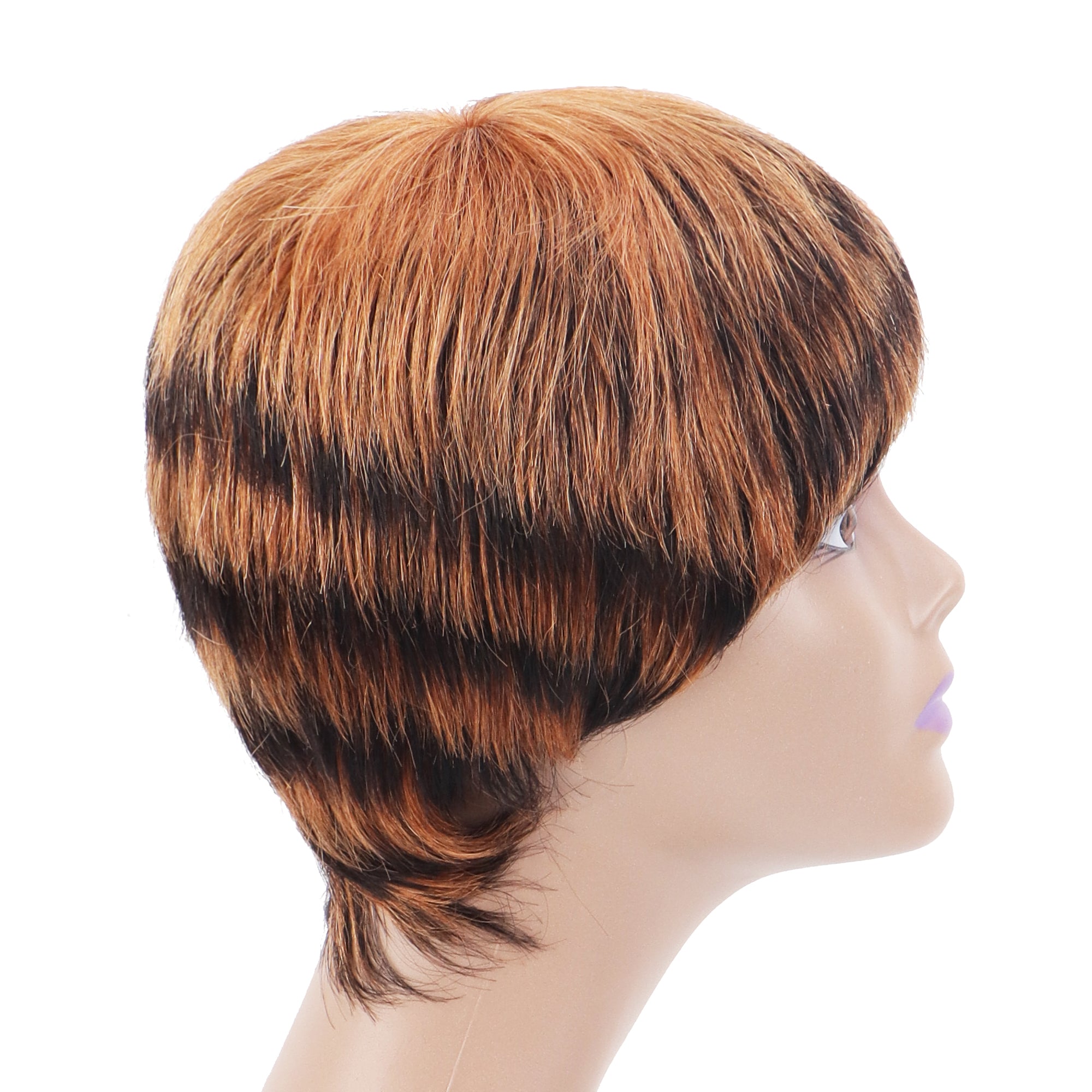 Summer Pixie Wig 150% Density Straight Human Hair Wig 6 Inch #1B/30 Natural Color U8143