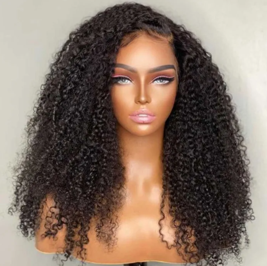 13X4 Lace Frontal Wig 180% Density Kinky Curly  Human Hair Wig 16-40 Inch #1B Natural Color