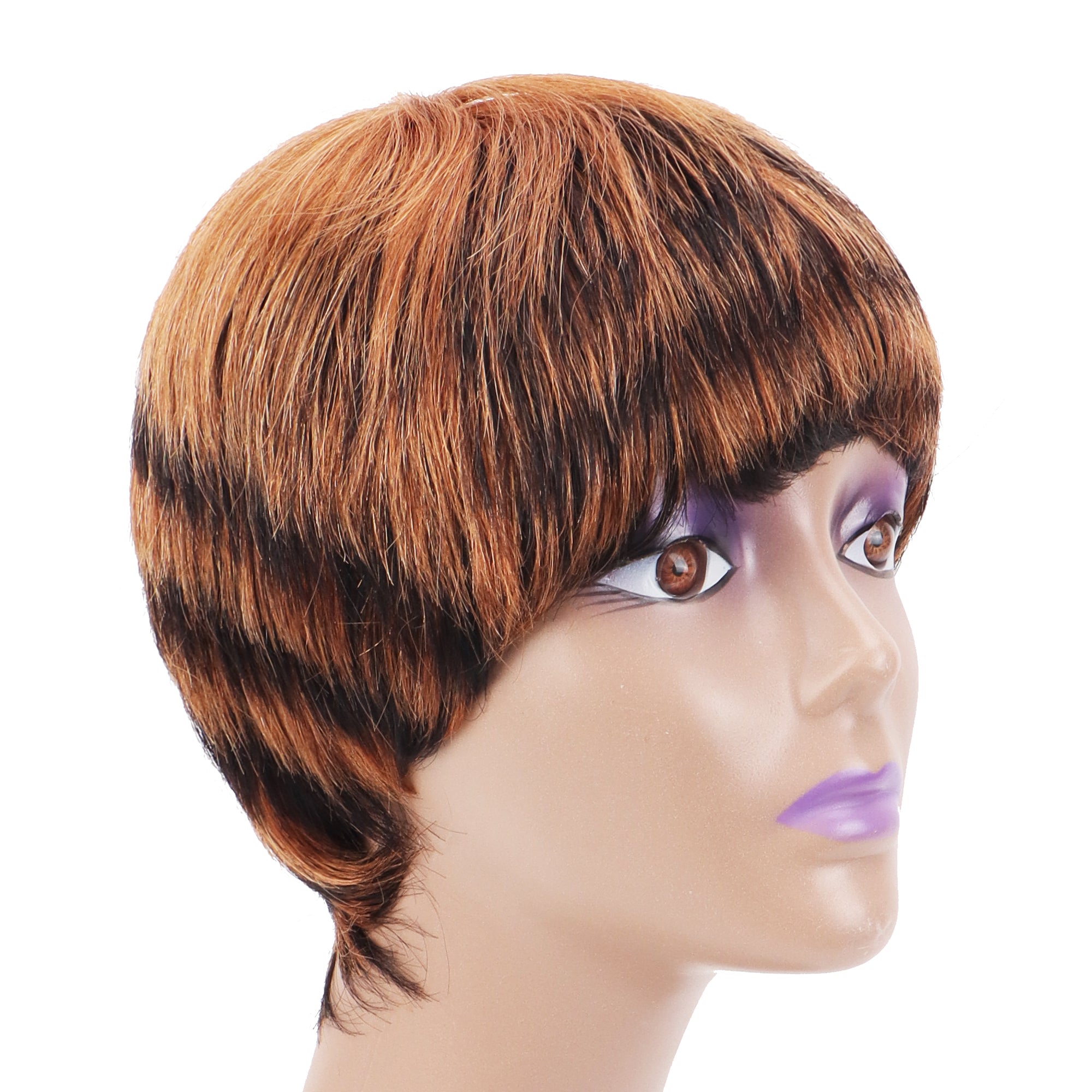 Summer Pixie Wig 150% Density Straight Human Hair Wig 6 Inch #1B/30 Natural Color U8143