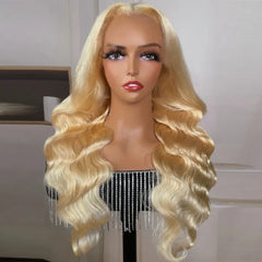 13X4 Lace Frontal Wig 200% Density Body Wave Human Hair Wig 16-30 Inch #613 Blonde