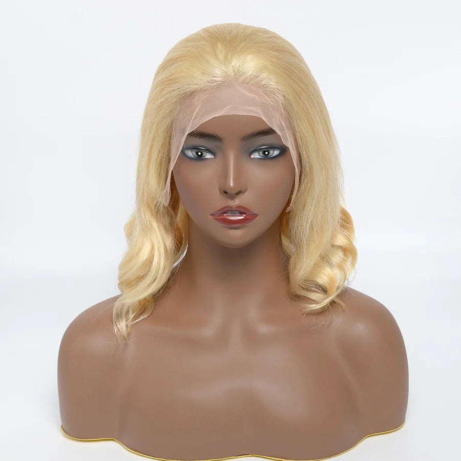 13X4 BOB Wig 150% Density Body Wave Human Hair Wig 8-14 Inch #613 Blonde