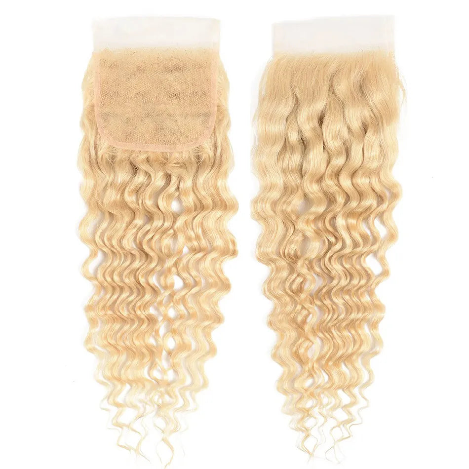 4X4 Lace Closure Deep Wave Swiss Lace #613 Blonde 8-22inch 100% Virgin Human Hair