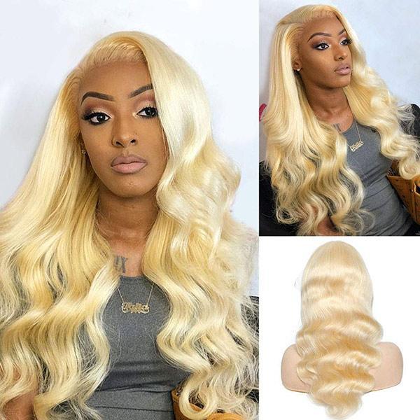13X4 Lace Frontal Wig 200% Density Body Wave Human Hair Wig 16-30 Inch #613 Blonde