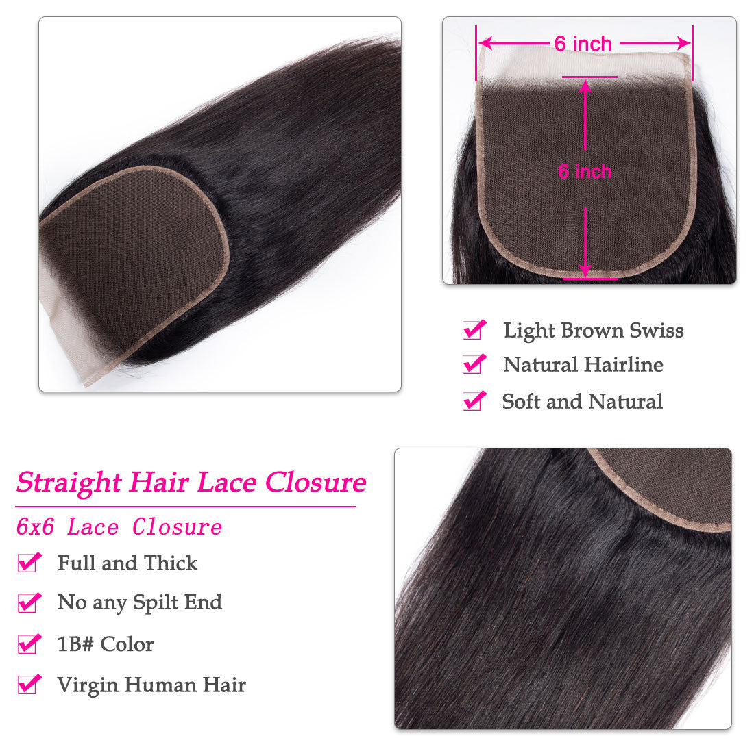 6X6 7X7 HD Lace Closure All Textures HD Lace #1B Natural Black 12-20inch 100% Virgin Human Hair