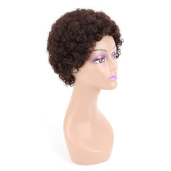 Summer Pixie Wig 150% Density Curly Human Hair Wig 6 Inch #1B Natural Color U8040