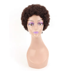 Summer Pixie Wig 150% Density Curly Human Hair Wig 6 Inch #1B Natural Color U8040