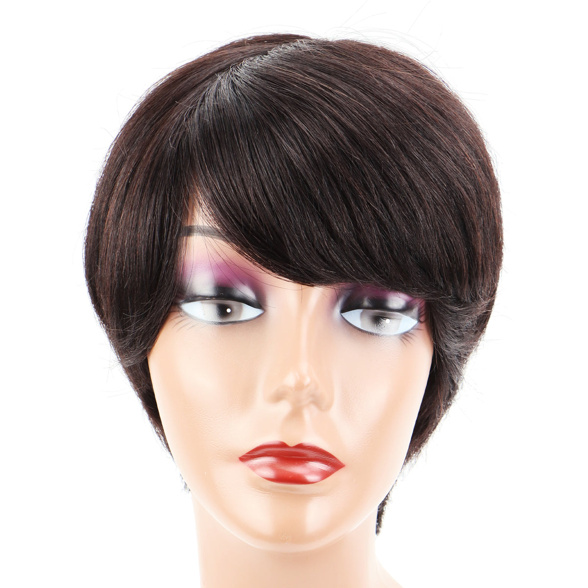Summer Pixie Wig 150% Density Straight Human Hair Wig 6 Inch #1B Natural Color U8054