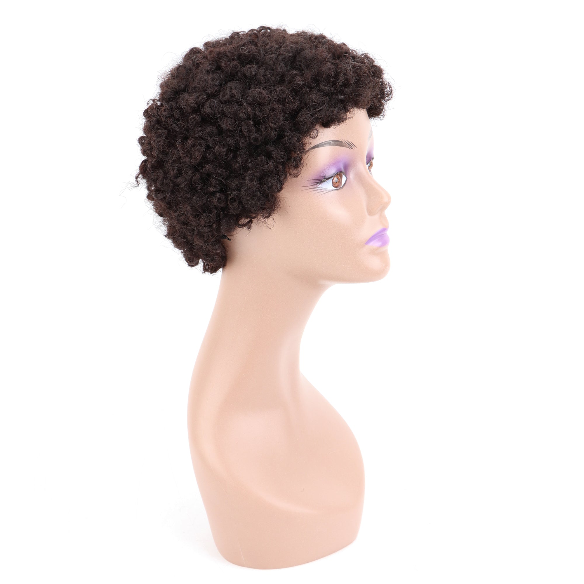 Summer Pixie Wig 150% Density Curly Human Hair Wig 6 Inch #1B Natural Color U8145