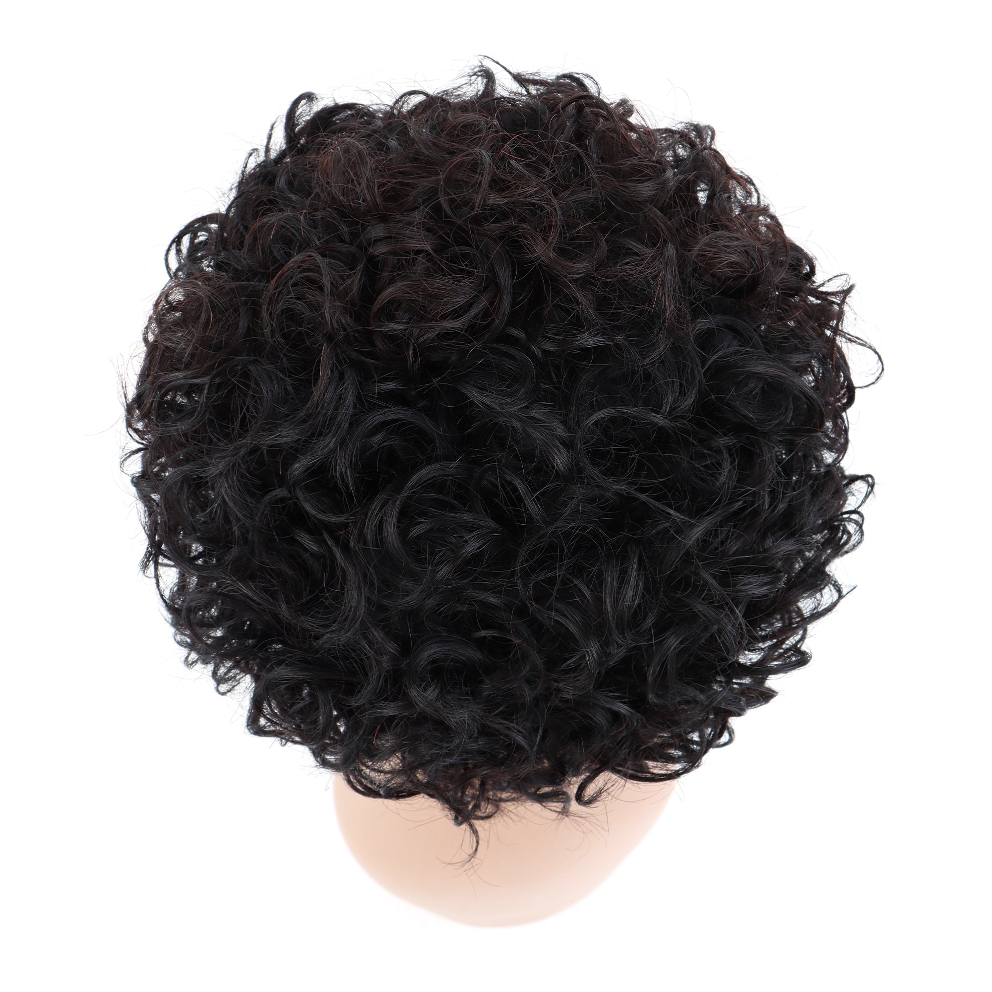 Summer Pixie Wig 150% Density Curly Human Hair Wig 6 Inch #1B Natural Color U8146