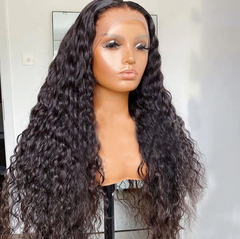 13X4 Lace Frontal Wig 180% Density Natural Wave  Human Hair Wig 16-40 Inch #1B Natural Color