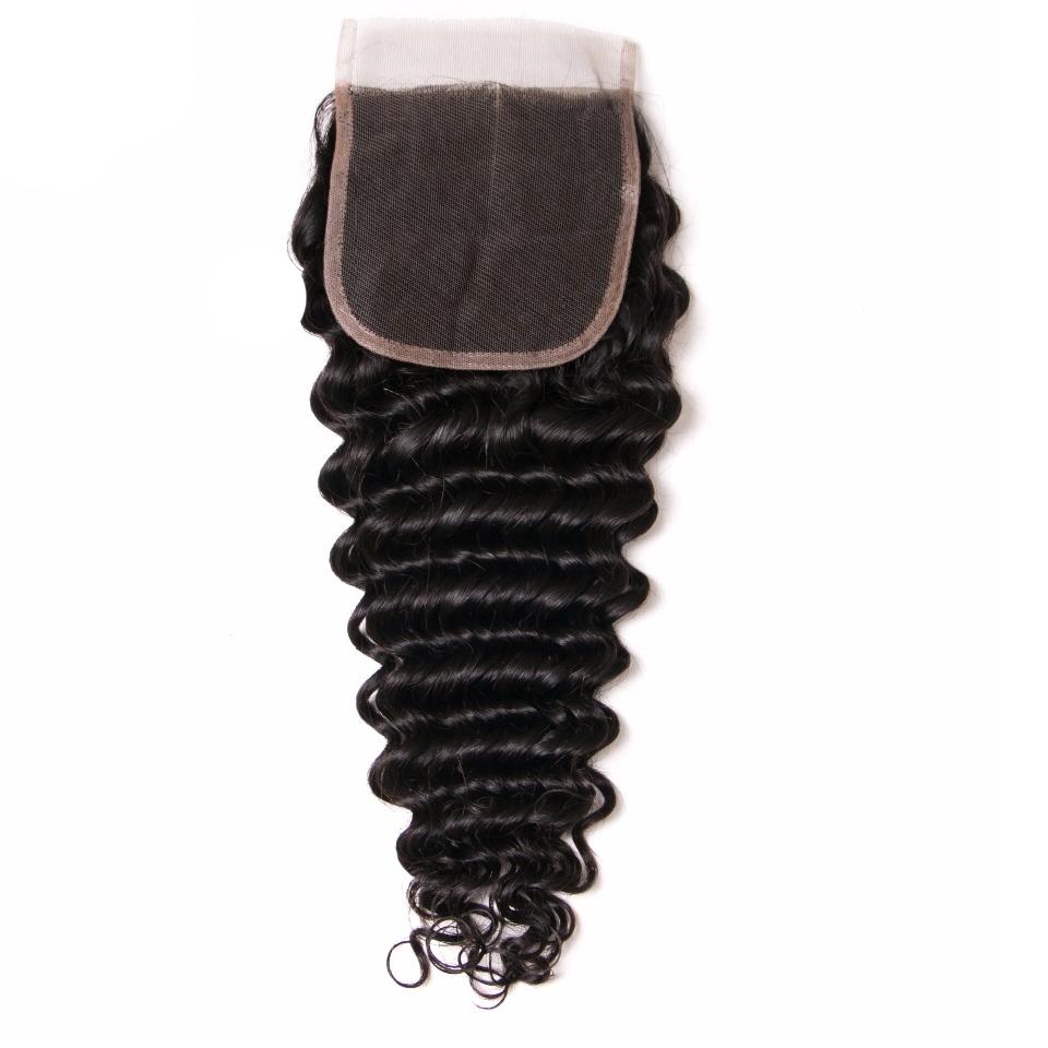 4X4 Lace Closure Deep Wave Swiss Lace #1B Natural Black 8-20inch 100% Virgin Human Hair