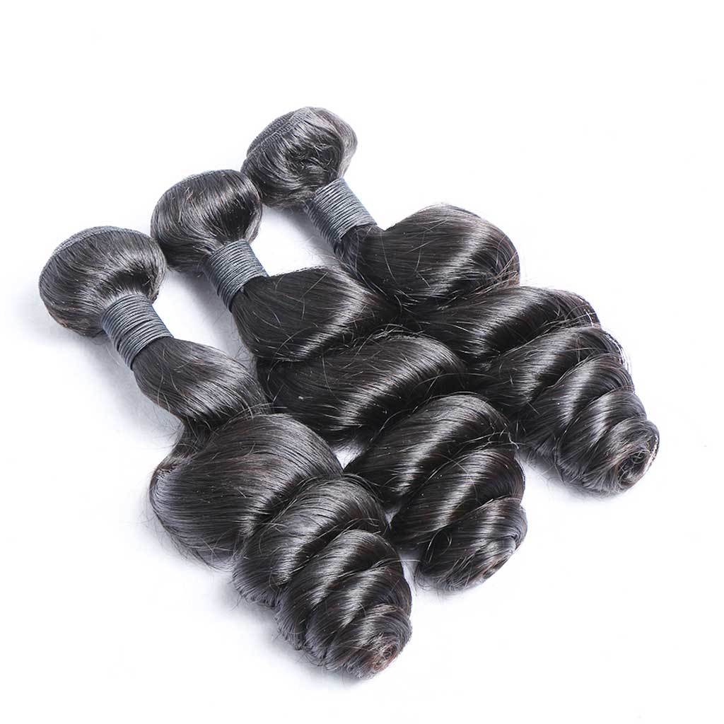 10A Loose Wave Raw Virgin Hair Bundles #1B Natural Black 10-30inch All Cuticles Intact And Aligned