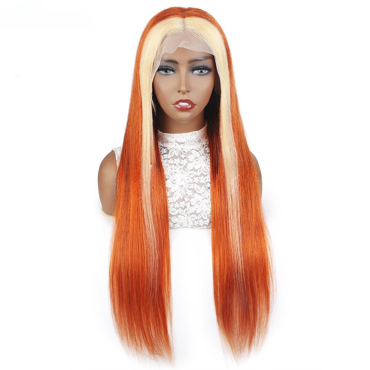 Colored Wig 150% Density Straight Human Hair Wig 16-28 Inch Ginger/613 Color
