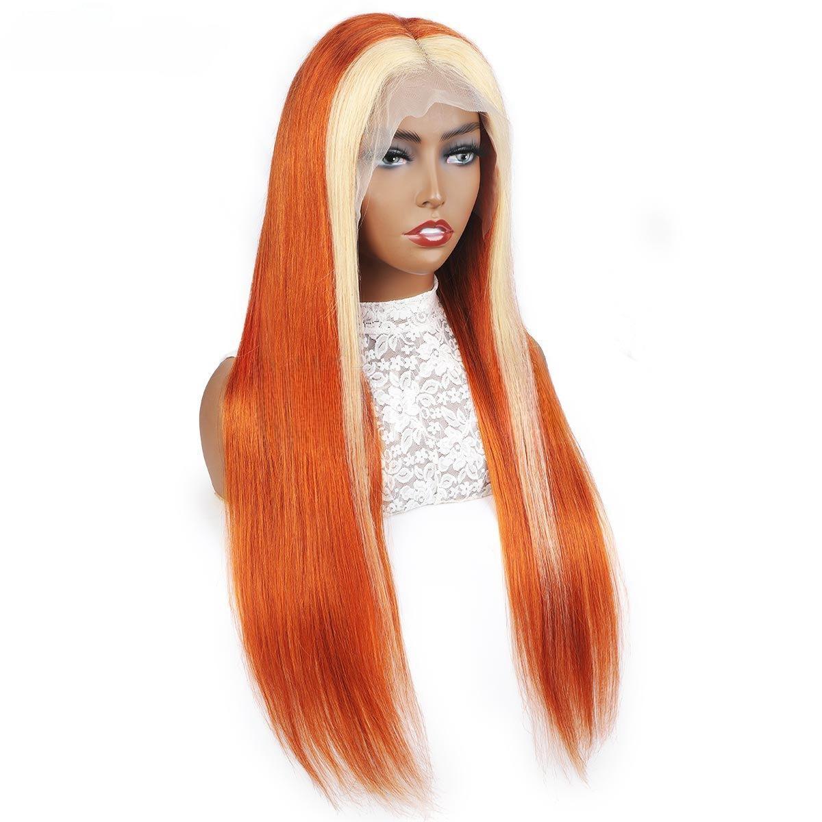 Colored Wig 150% Density Straight Human Hair Wig 16-28 Inch Ginger/613 Color