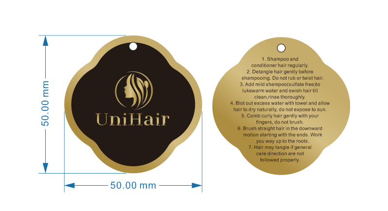 UniHair Special Shaped Customizable Die Cut Coated Paper Tags for Human Hair Wigs