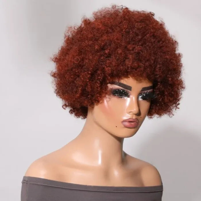 Summer Pixie Wig 150% Density Afro Curly Human Hair Wig 8-12 Inch #4 Color