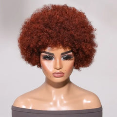 Summer Pixie Wig 150% Density Afro Curly Human Hair Wig 8-12 Inch #4 Color