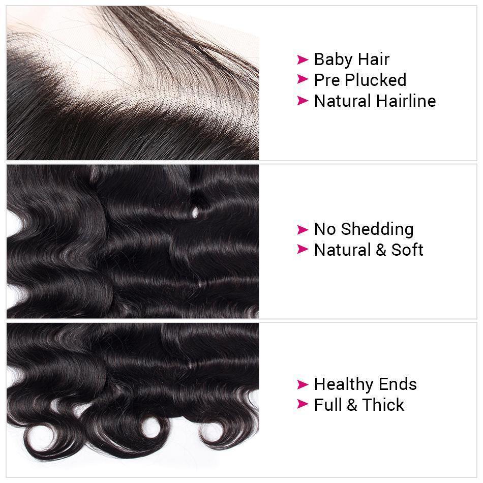 13X6 Lace Frontal Body Wave Swiss Lace #1B Natural Black 10-20inch 100% Virgin Human Hair