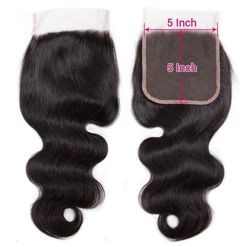 5X5 Lace Closure Body Wave Swiss Lace #1B Natural Black 10-20inch 100% Virgin Human Hair