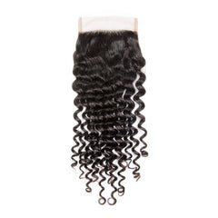 4X4 Lace Closure Deep Curly Swiss Lace #1B Natural Black 8-20inch 100% Virgin Human Hair