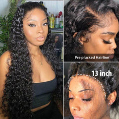 13X4 Lace Frontal Wig 180% Density Natural Wave  Human Hair Wig 16-40 Inch #1B Natural Color